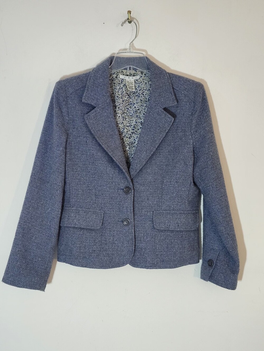 CAbi Vintage Blue Tweed Wool-Blend Tailored Blazer | Size 12